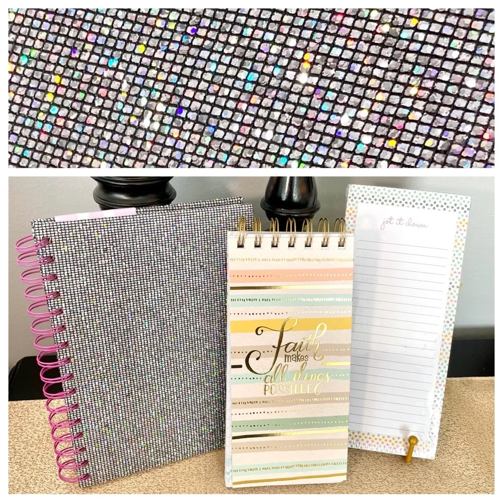 NWT Glitter/Gold Foil FAITH Hardcover Notebook/ Journal Stationery Bundle